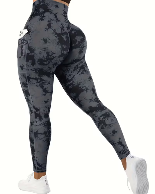 2-Piece High-Waisted Camouflage Leggings with Side Pockets
