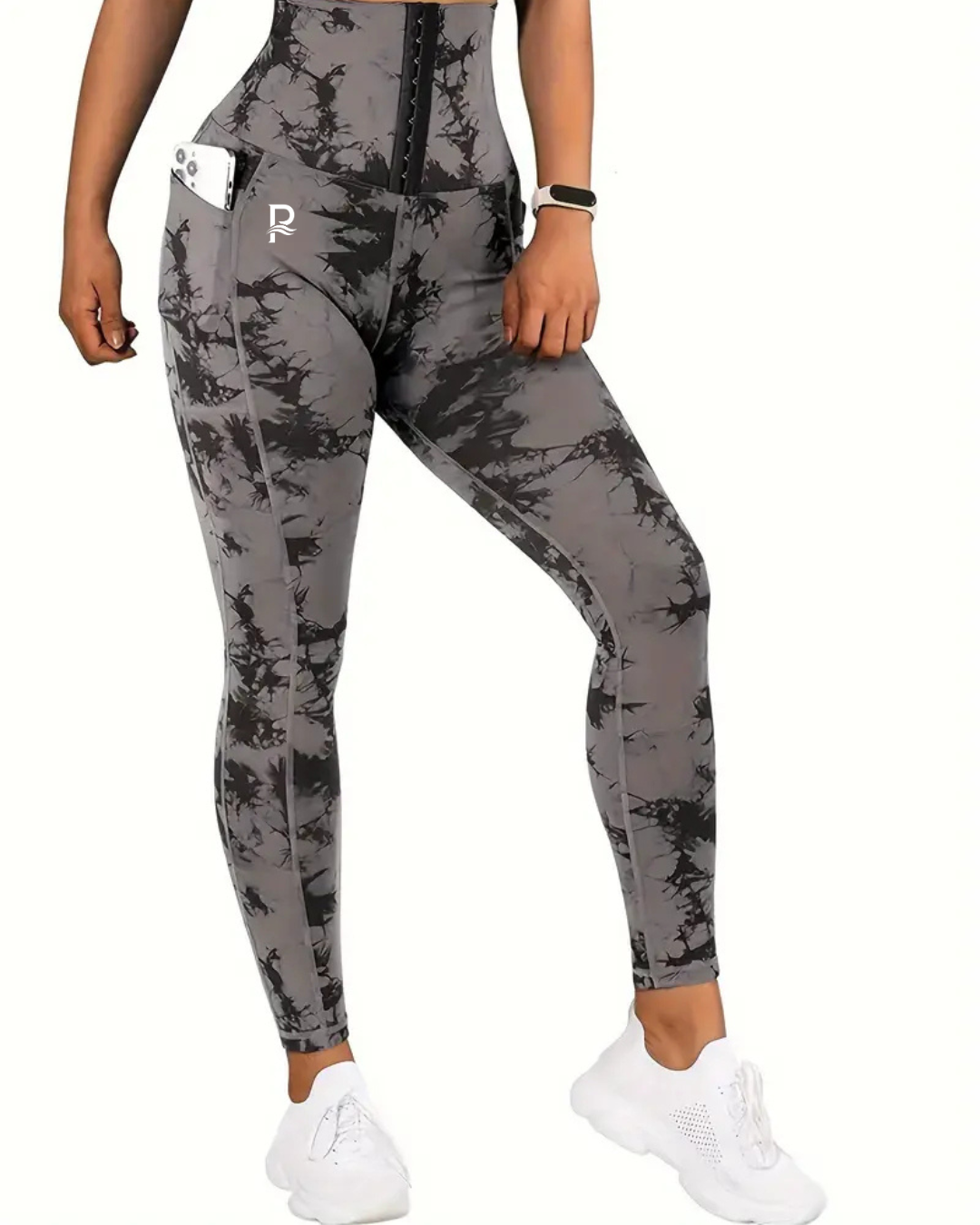 Women'S High-Waist Tie-Dye Print Waist Trainer with Butt Lifting Pockets and Front Buttons