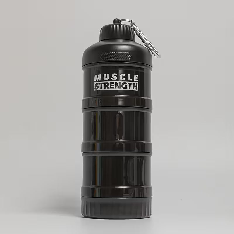 Portable Multi-Layer Protein Shaker Bottle with Storage Compartments