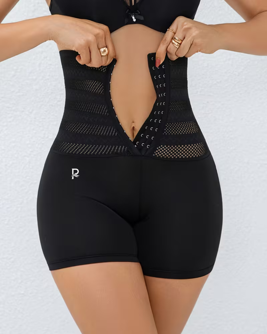 High-Waisted Tummy Control Shaping Leggings with Front Zipper Workout Shorts