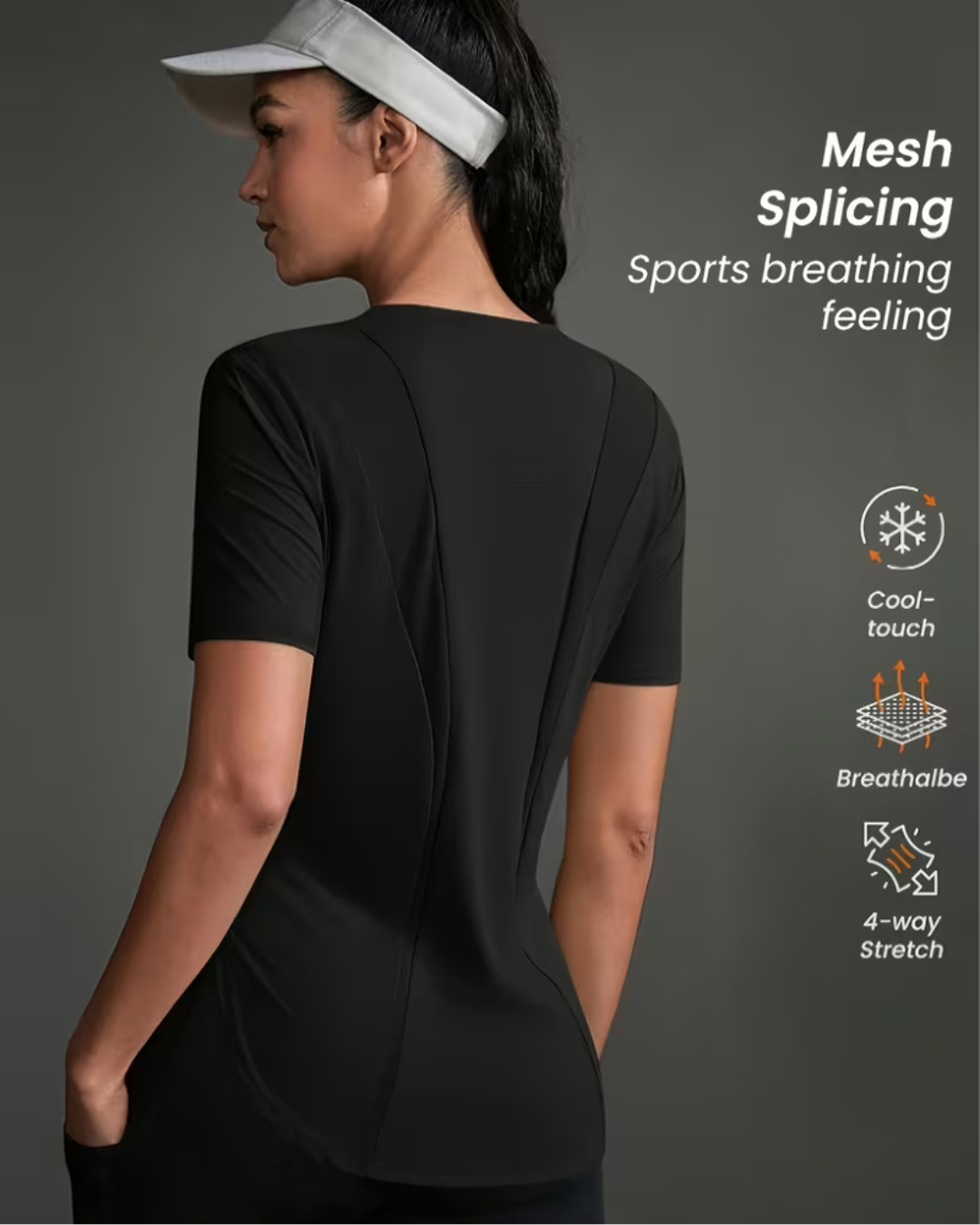 Women's Mesh Breathable Yoga T-Shirt, Sports Running Short Sleeve Fitness Top