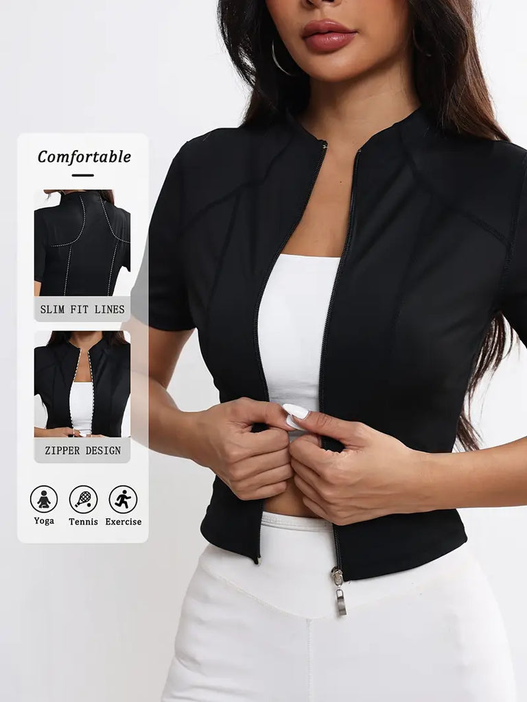 Women's Slim Fit Sports Jacket, Short Sleeve Yoga Top