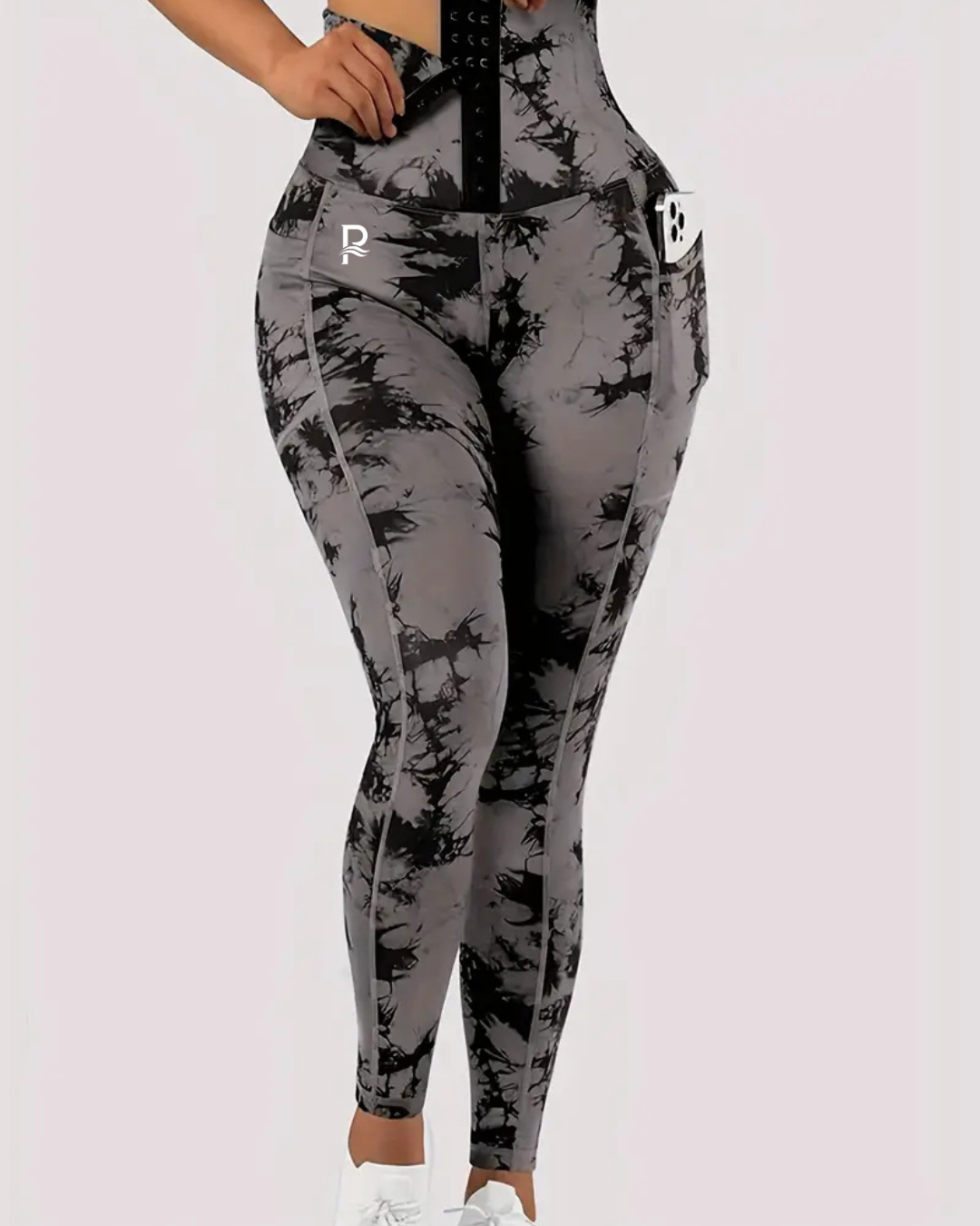 Women'S High-Waist Tie-Dye Print Waist Trainer with Butt Lifting Pockets and Front Buttons