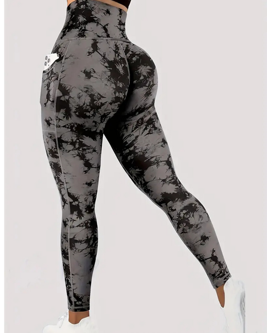 Women'S High-Waist Tie-Dye Print Waist Trainer with Butt Lifting Pockets and Front Buttons
