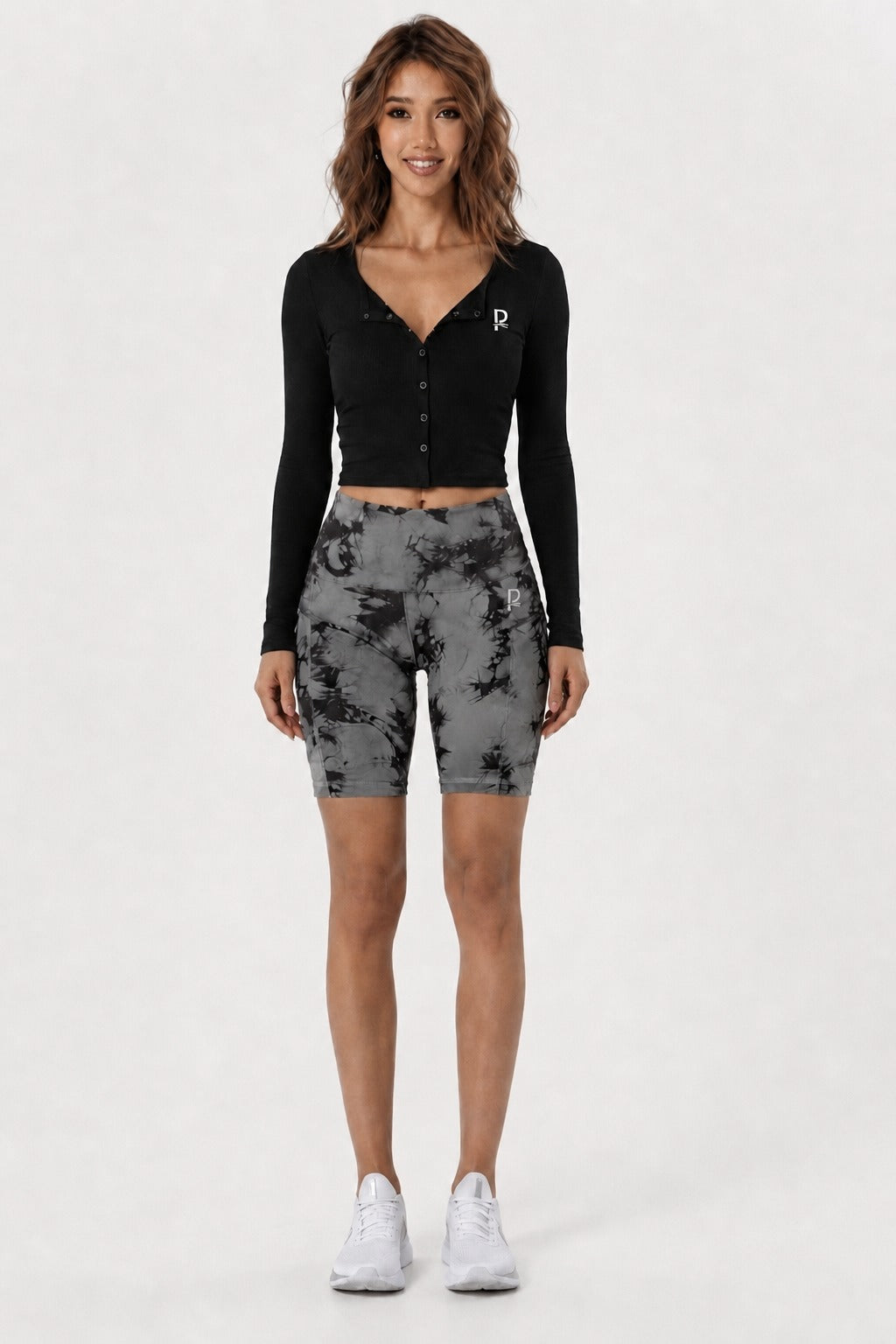 Pair of Snap-Front Crop Top with Slimming Shorts