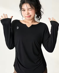 Plus Size Fitness Yoga Wear for Curvy Women, V-Neck Design, Quick-Dry Top for Outdoor Running, Tennis, Sports, Pilates Training