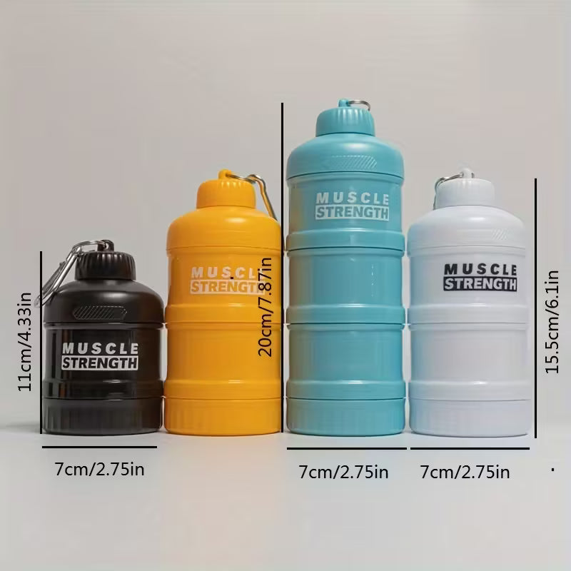 Portable Multi-Layer Protein Shaker Bottle with Storage Compartments