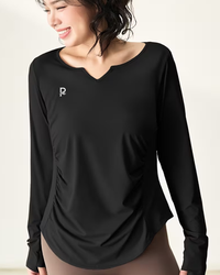 Plus Size Fitness Yoga Wear for Curvy Women, V-Neck Design, Quick-Dry Top for Outdoor Running, Tennis, Sports, Pilates Training