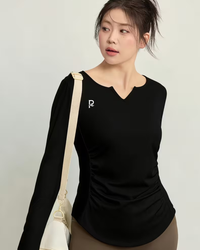 Plus Size Fitness Yoga Wear for Curvy Women, V-Neck Design, Quick-Dry Top for Outdoor Running, Tennis, Sports, Pilates Training